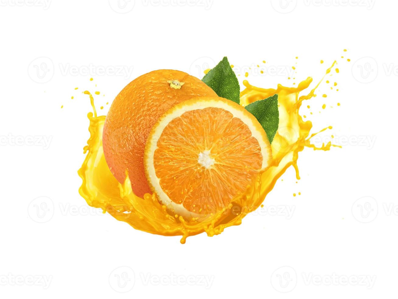 orange with splash isolated on white background,orange Juice photo retouching