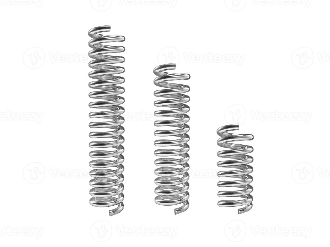 Silver color coil spring isolated over white background. 3D render photo