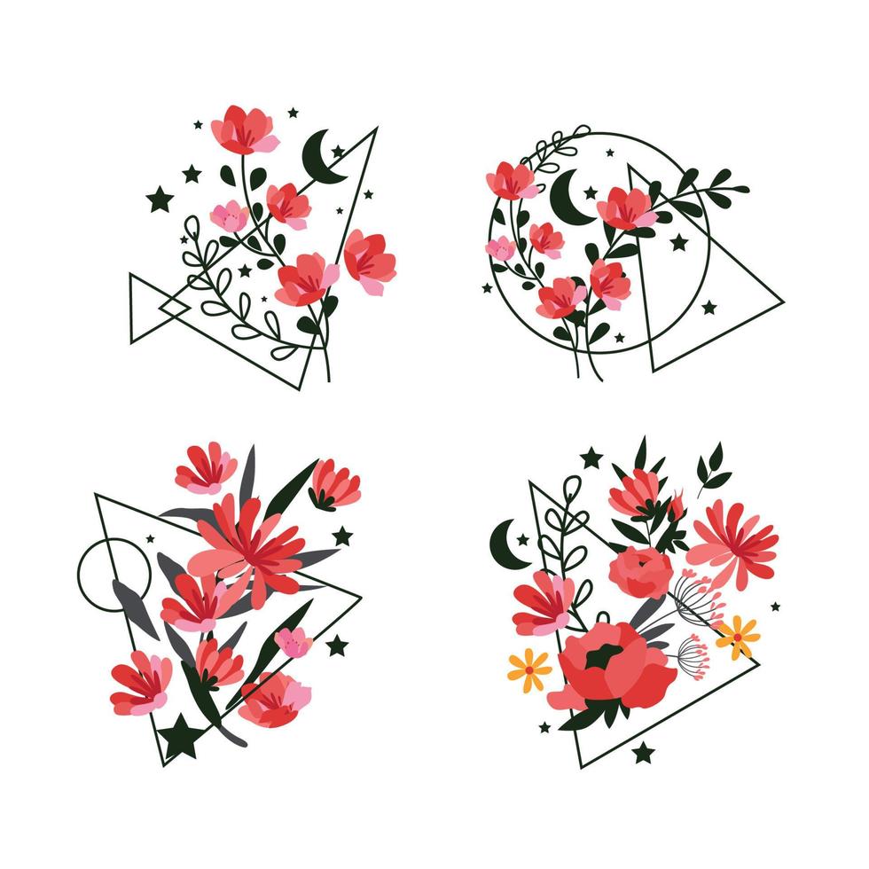 Minimalist Tattoo Flowers Design vector