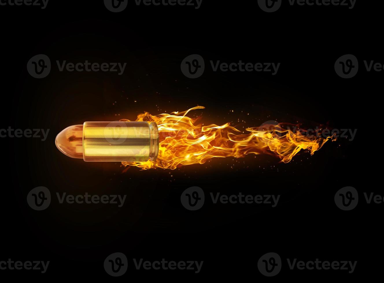 Bullet, on fire on black background. 3d render photo