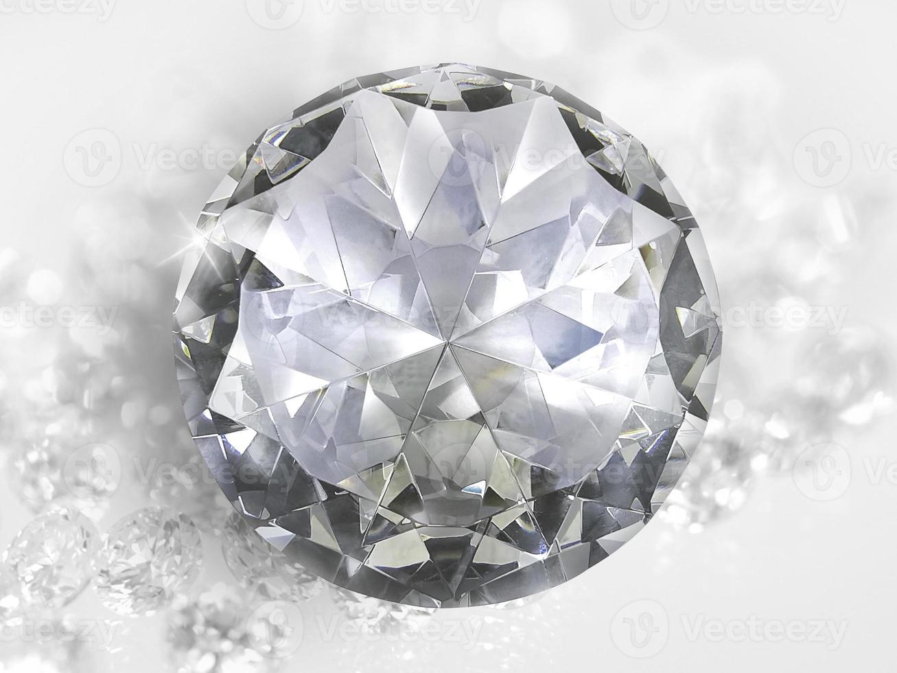 Dazzling diamond on white shining bokeh background. concept for chossing best diamond gem design photo