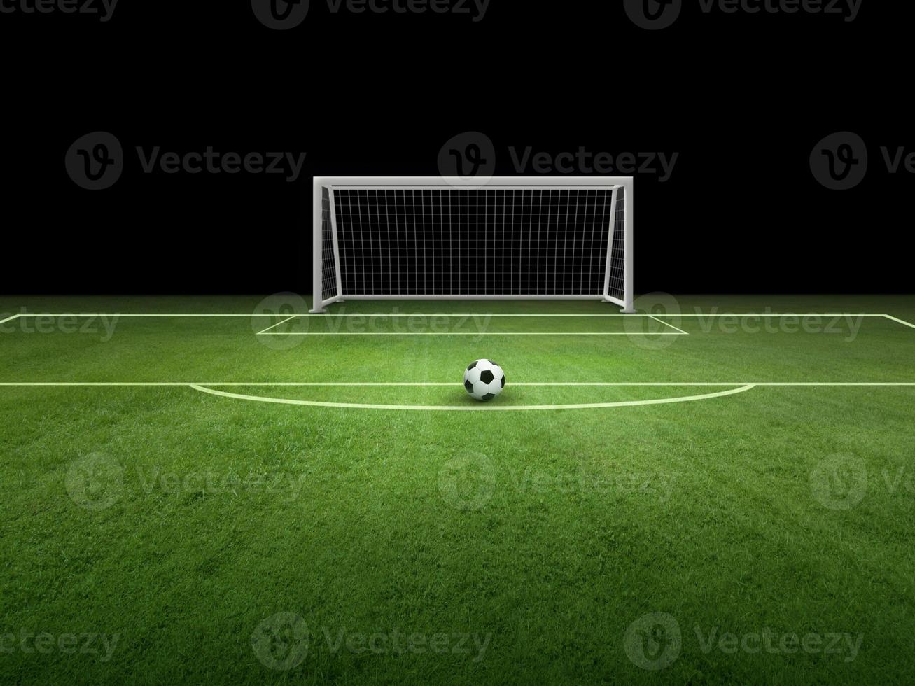 pelota en el campo verde en el estadio de fútbol. listo para el juego foto