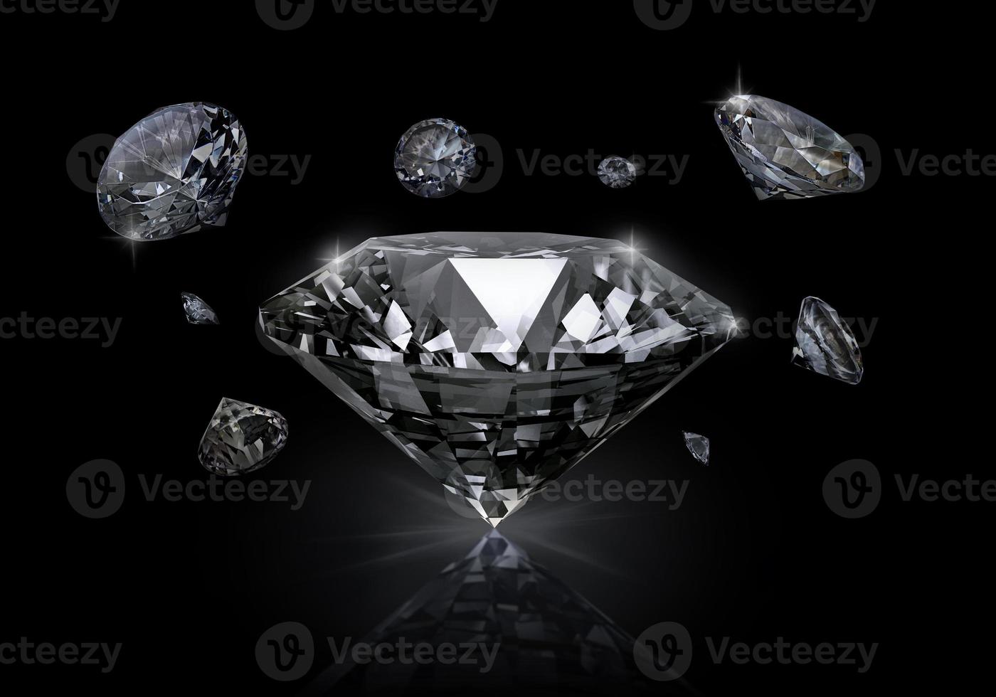 Dazzling diamond on black background. 3d render photo