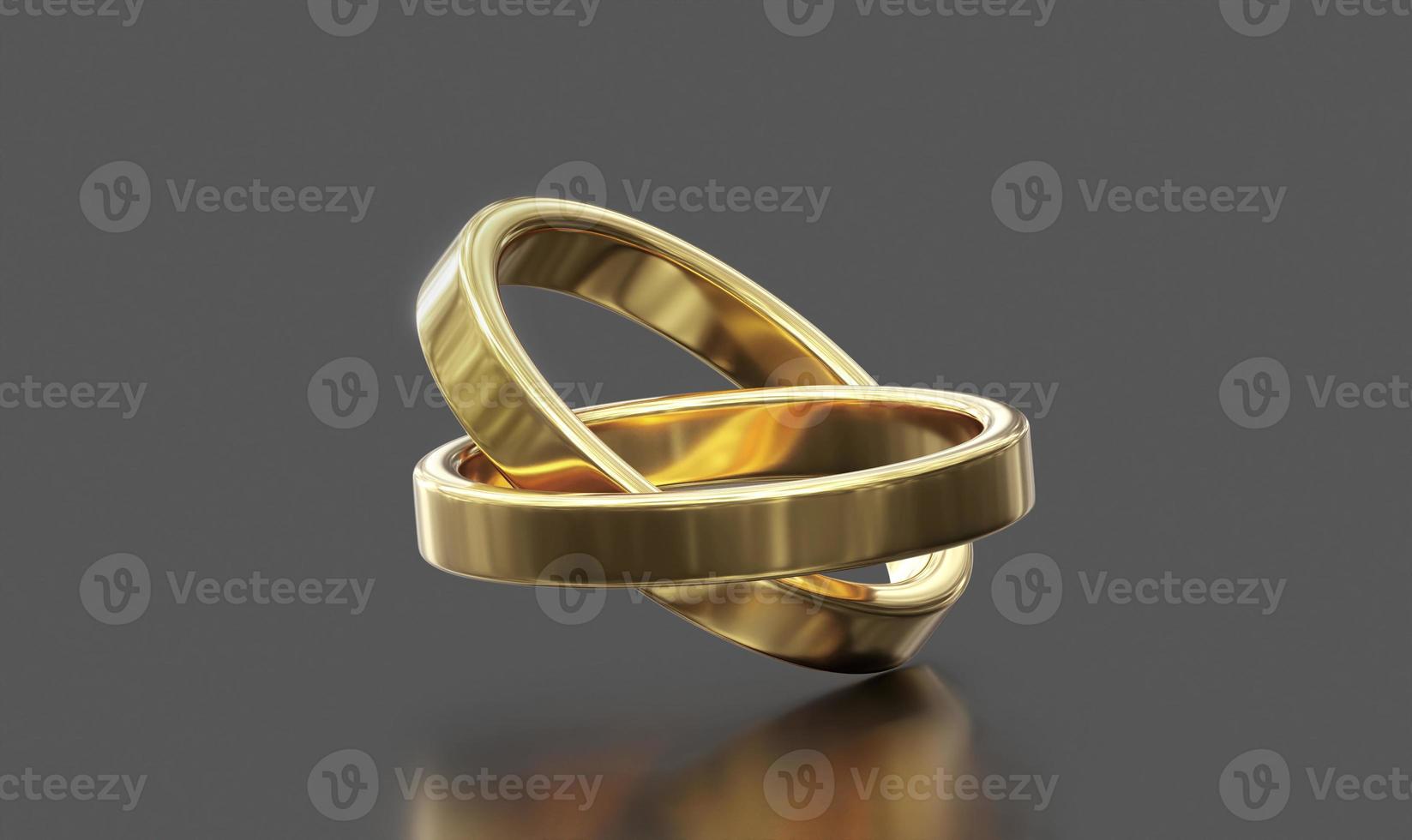 Gold wedding ring isolated on grey background. 3d render photo