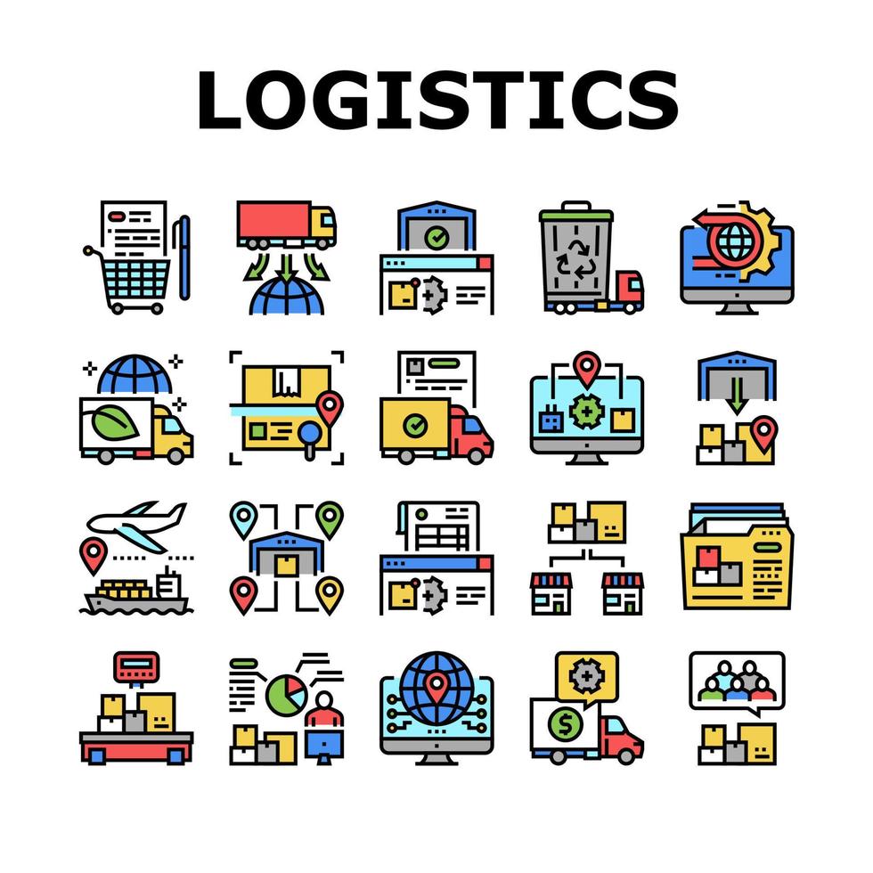 Logistics Business Collection Icons Set Vector Illustration