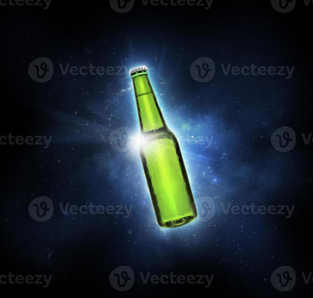 Beer bottle with water droplets. the drink quench thirst concept photo