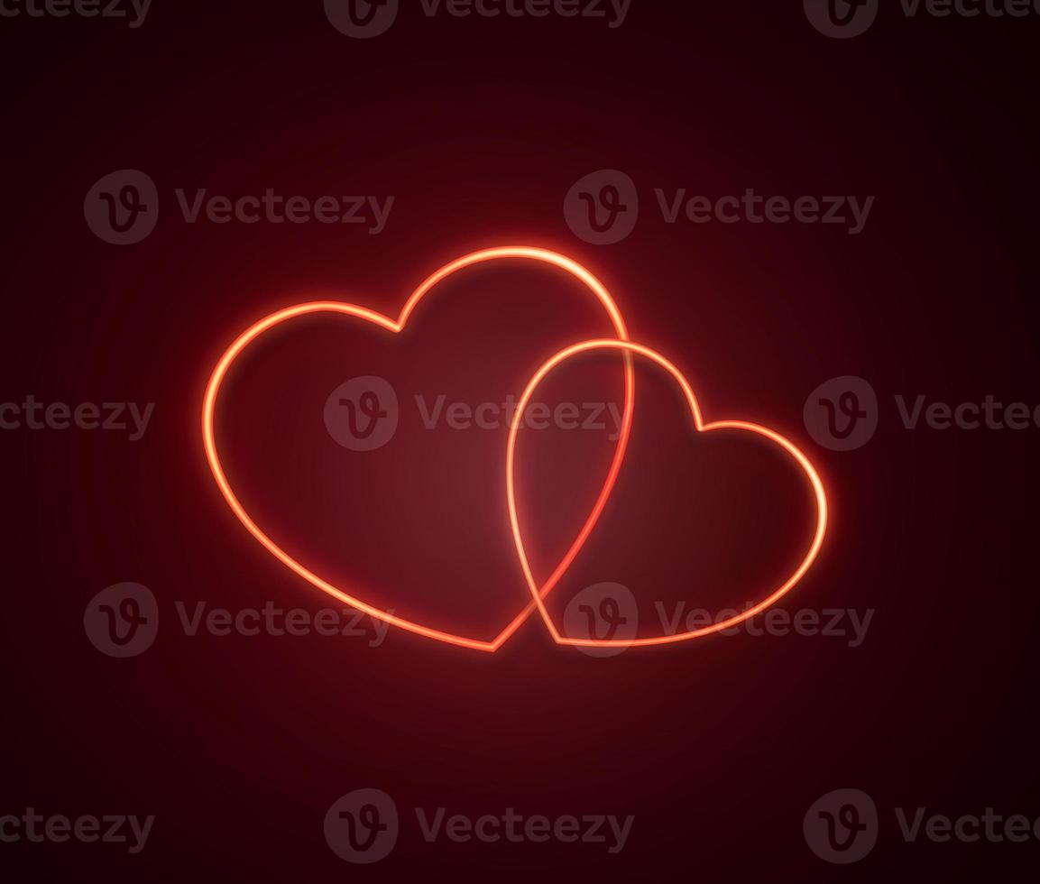 Bright hearts neon sign.Retro neon hearts sign on black background.Happy Valentine's Day design elements are ready for your banner greeting card design. 3d render photo