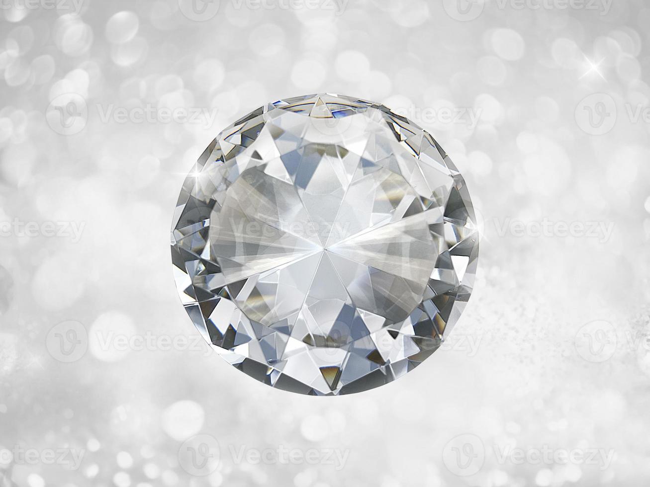 Dazzling diamond on white shining bokeh background. concept for chossing best diamond gem design photo