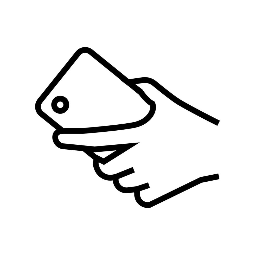 mano que lleva la ilustración del vector del icono de la línea del teléfono inteligente