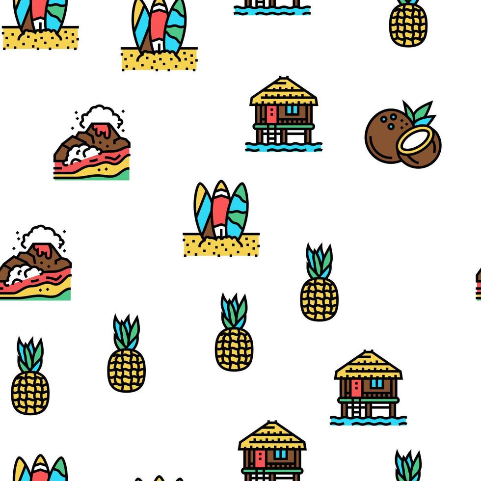 Hawaii Island Vacation Resort Vector Seamless Pattern