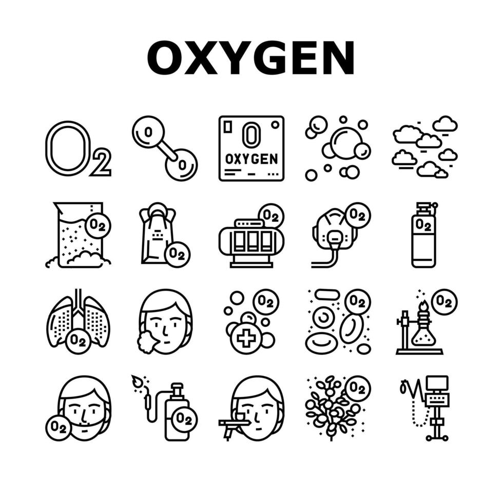 Oxygen O2 Chemical Collection Icons Set Vector