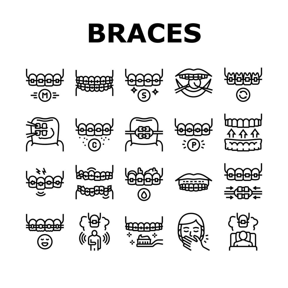 Tooth Braces Accessory Collection Icons Set Vector