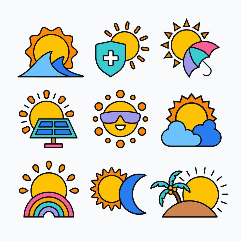 colección de iconos de sol con estilo de contorno vector