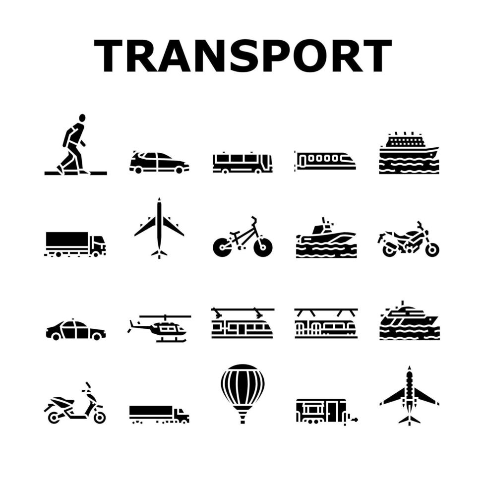 Transport For Riding And Flying Icons Set Vector