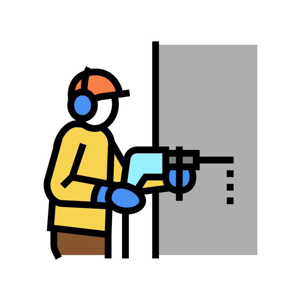 builder drilling wall color icon vector illustration