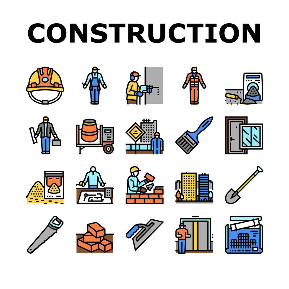 construcción, edificio, y, reparación, iconos, conjunto, vector