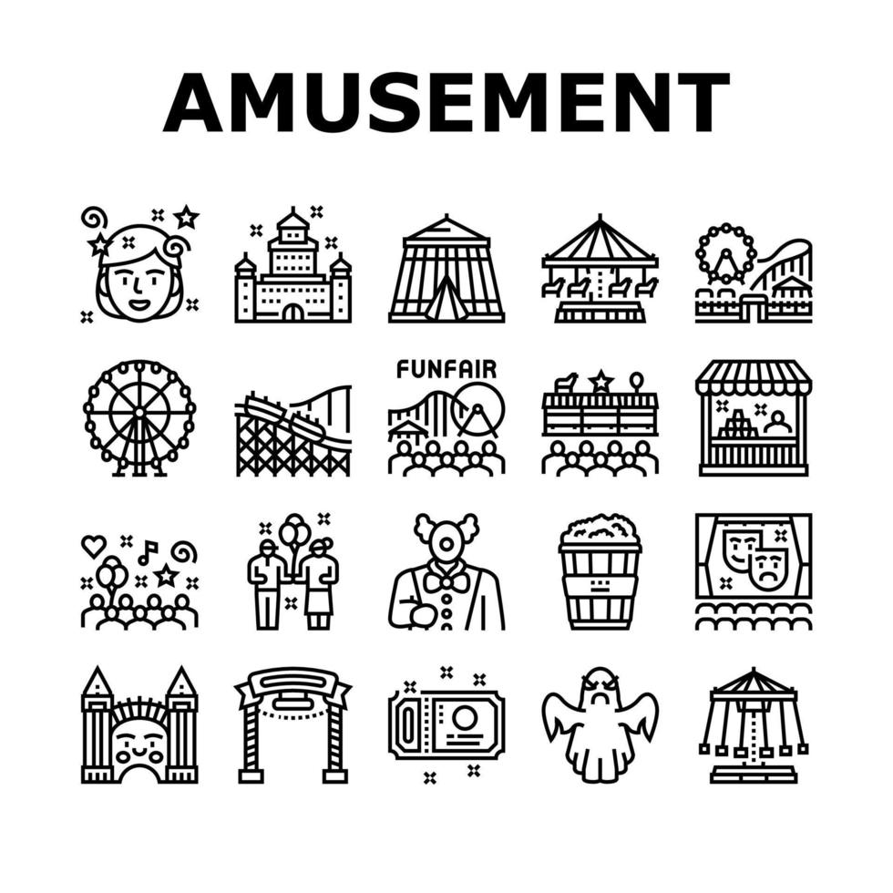 Amusement Park Entertainment Icons Set Vector