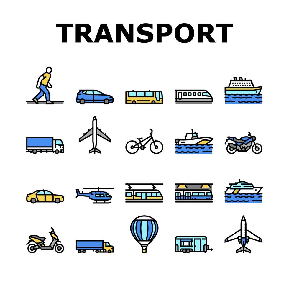 Transport For Riding And Flying Icons Set Vector