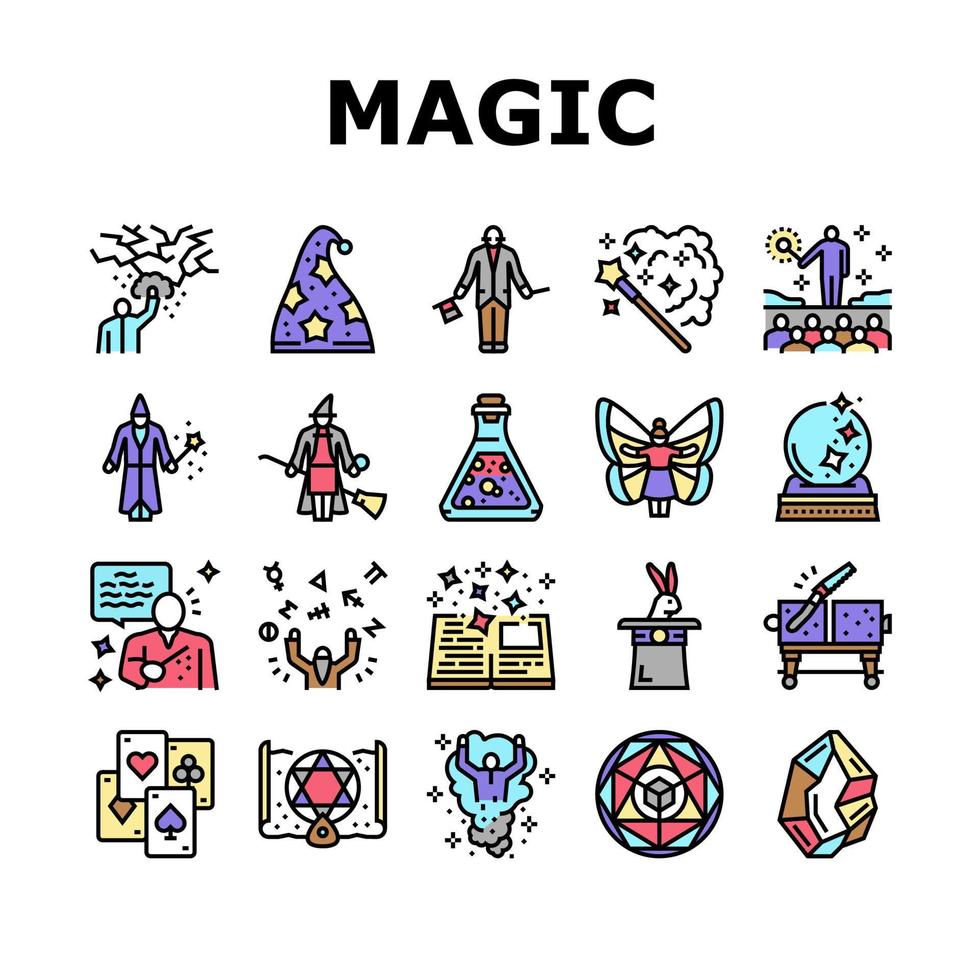 Magic Performing And Accessories Icons Set Vector