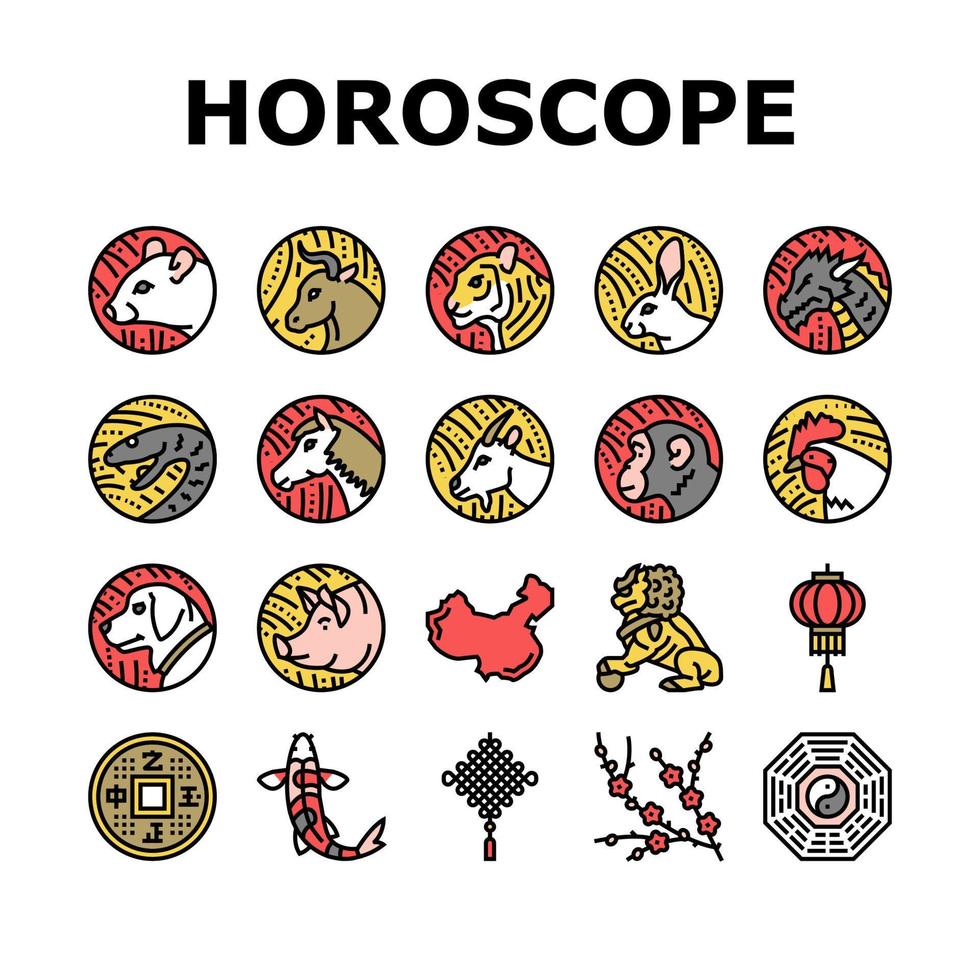 horóscopo chino e iconos de accesorios establecer vector