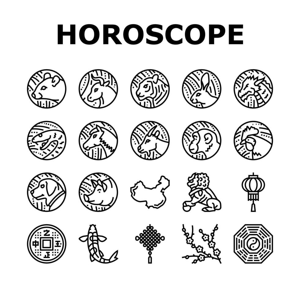 Chinese Horoscope And Accessory Icons Set Vector