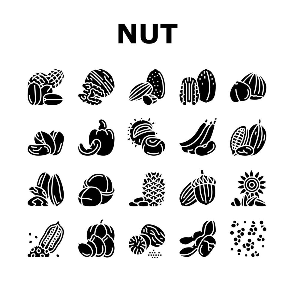 Nut Delicious Natural Nutrition Icons Set Vector