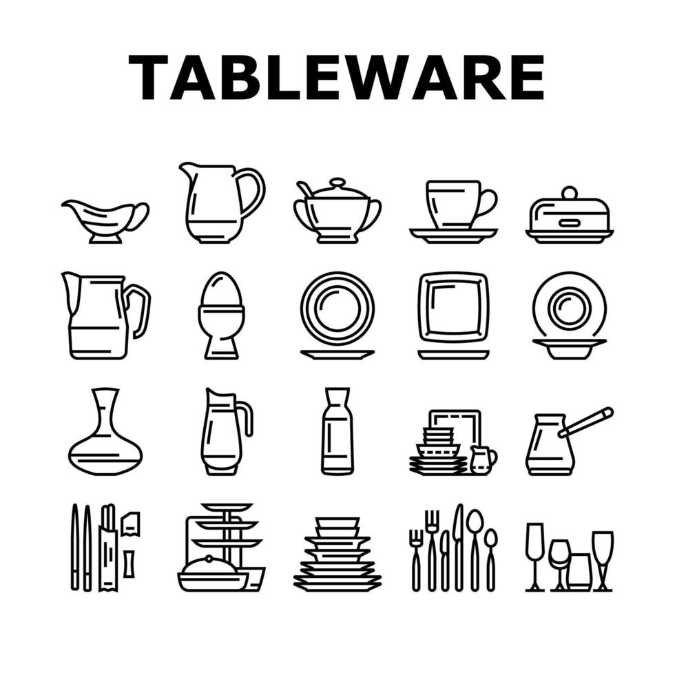 Tableware For Banquet Or Dinner Icons Set Vector