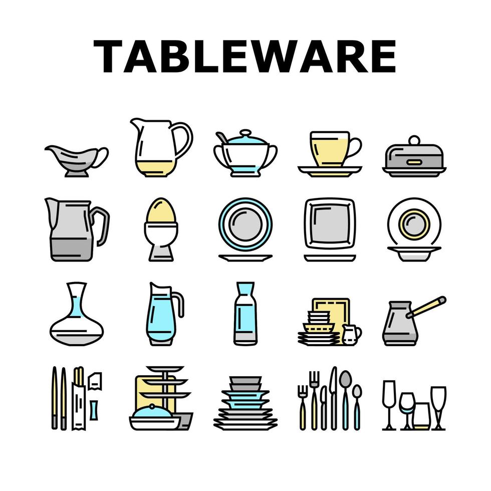 Tableware For Banquet Or Dinner Icons Set Vector