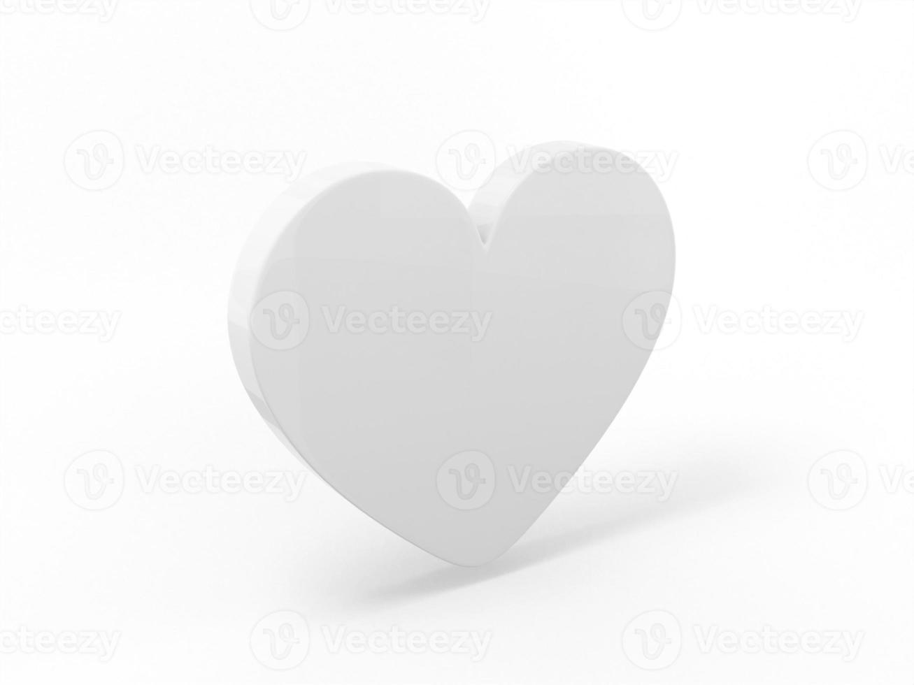 Flat white mono color heart on a white monochrome background. Minimalistic design object. 3d rendering icon ui ux interface element. photo