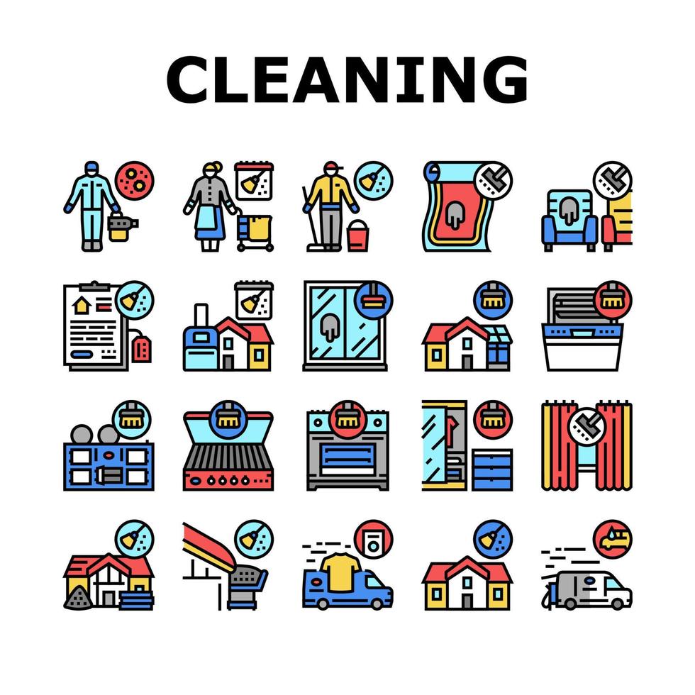 Cleaning Building And Equipment Icons Set Vector