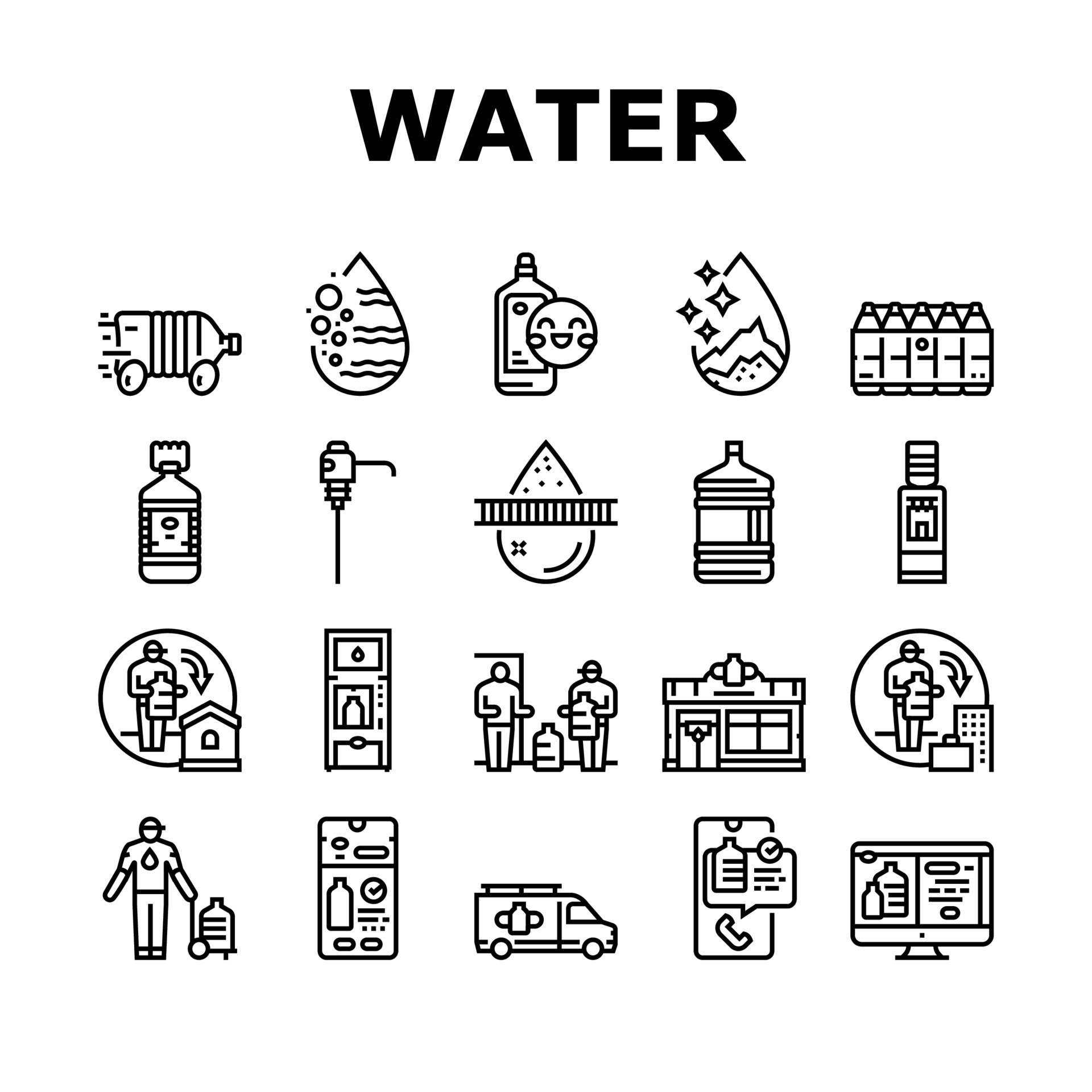 Water Delivery Service Business Icons Set Vector 10223638 Vector Art at