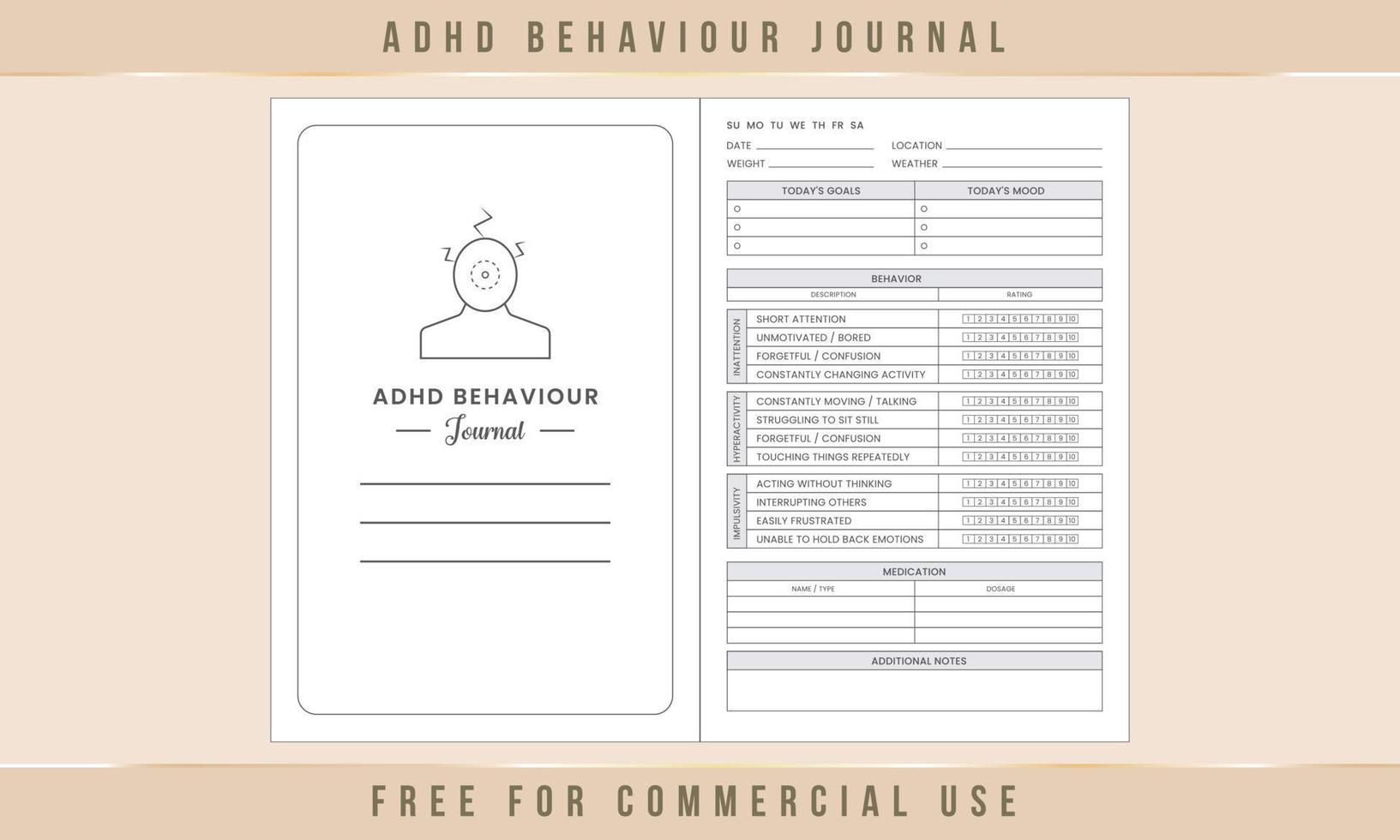 diseño de interiores del diario de comportamiento adhd vector