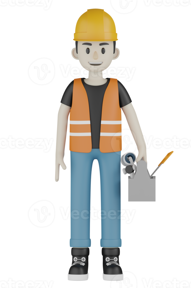 3d Isolated Field workers with orange vests and yellow helmets png