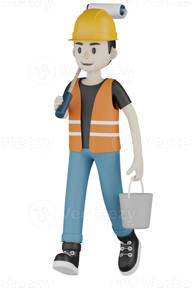 3d Isolated Field workers with orange vests and yellow helmets png