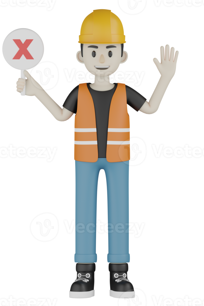 Travailleurs de terrain isolés 3d avec gilets orange et casques jaunes png