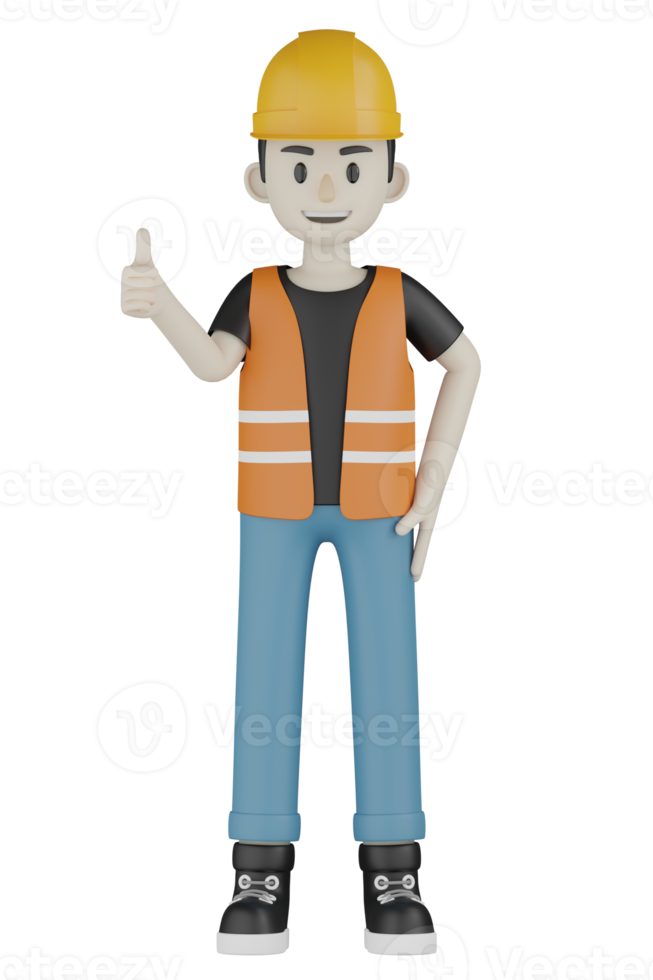 Travailleurs de terrain isolés 3d avec gilets orange et casques jaunes png