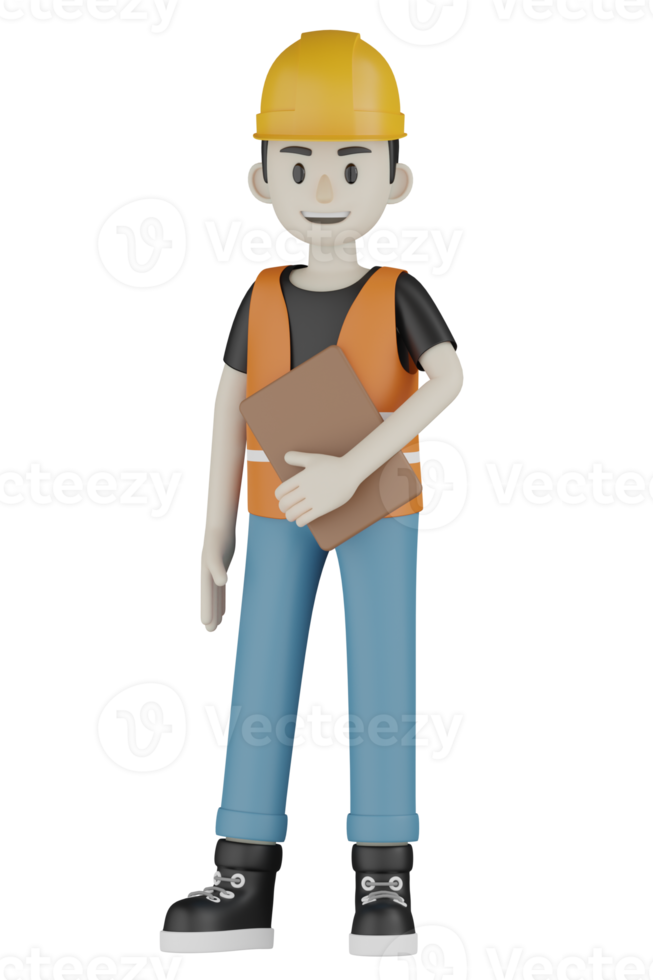 3d Isolated Field workers with orange vests and yellow helmets png