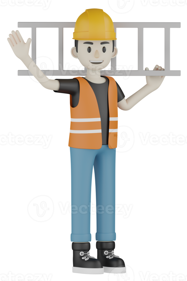 3d isolierte Außendienstmitarbeiter mit orangefarbenen Westen und gelben Helmen png