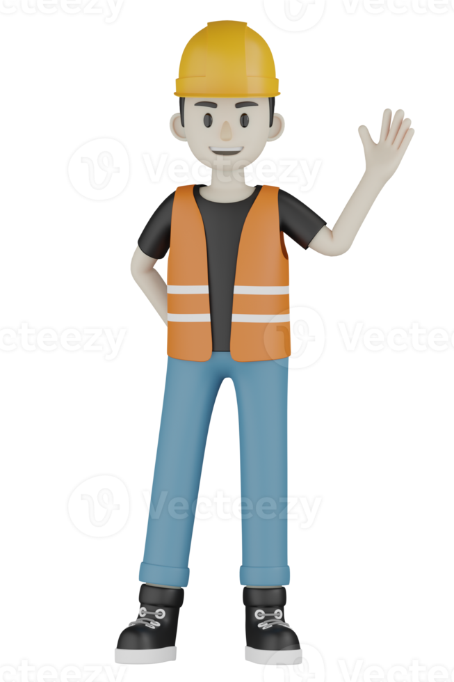 3d Isolated Field workers with orange vests and yellow helmets png