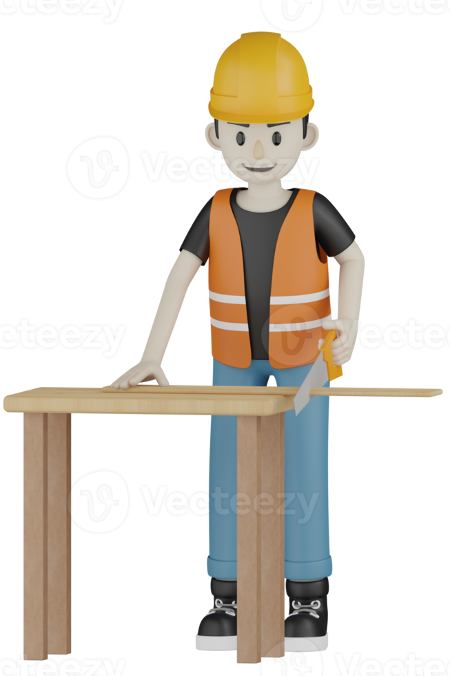 3d Isolated Field workers with orange vests and yellow helmets png