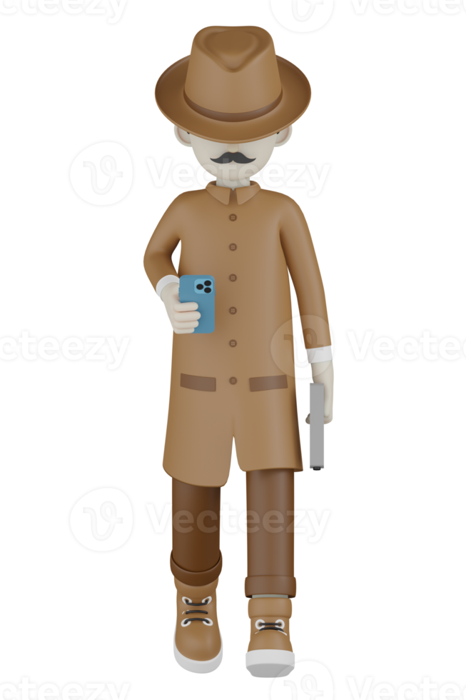 3d Isolated Detective with chocolate robes png