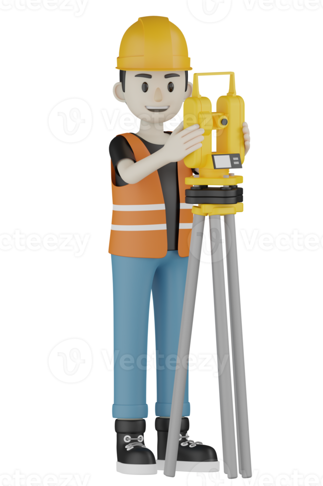 3D-geïsoleerde veldwerkers met oranje vesten en gele helmen png