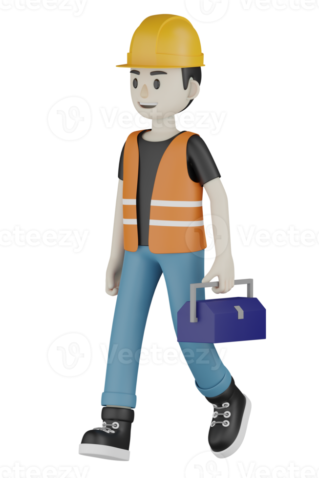 3d Isolated Field workers with orange vests and yellow helmets png