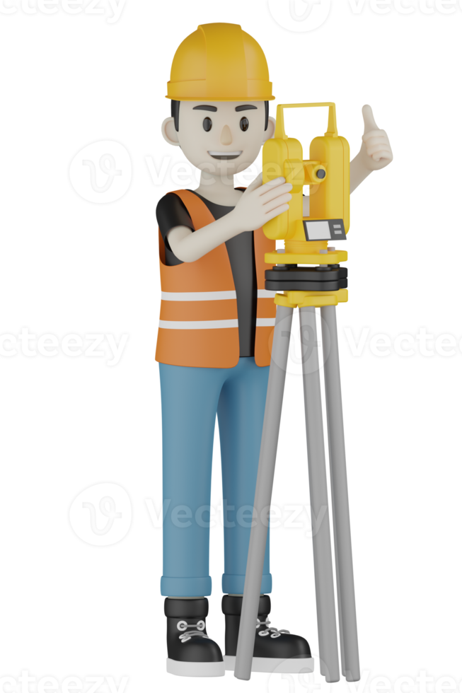 3d Isolated Field workers with orange vests and yellow helmets png