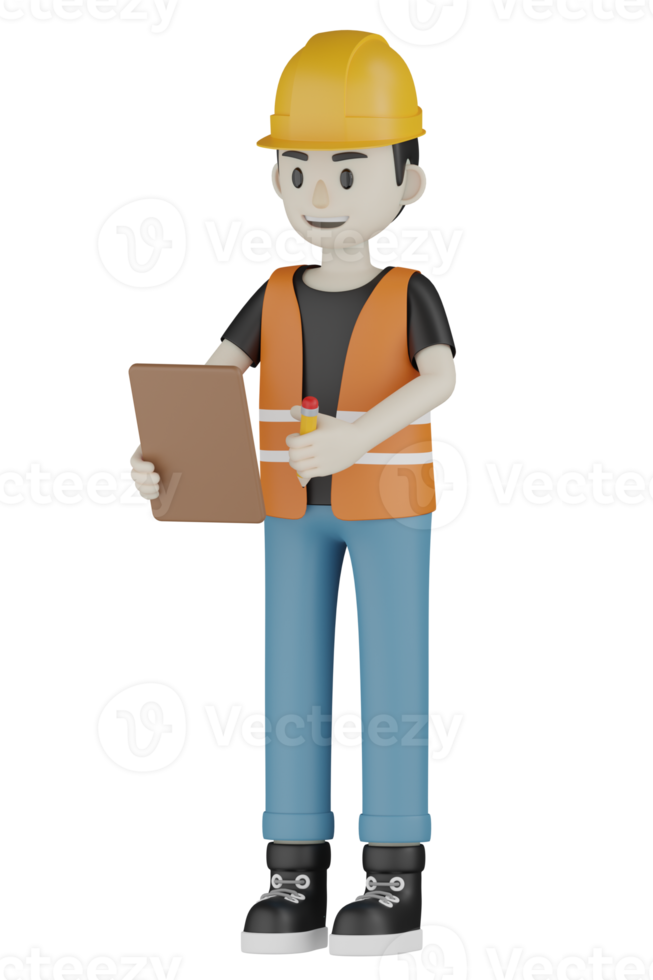 3d Isolated Field workers with orange vests and yellow helmets png