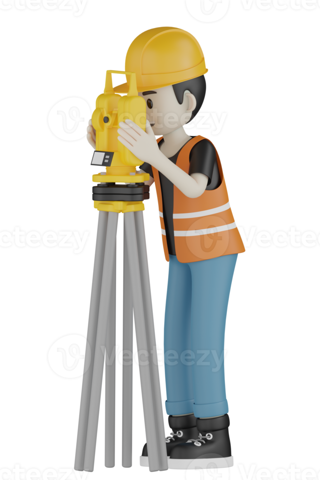 Travailleurs de terrain isolés 3d avec gilets orange et casques jaunes png