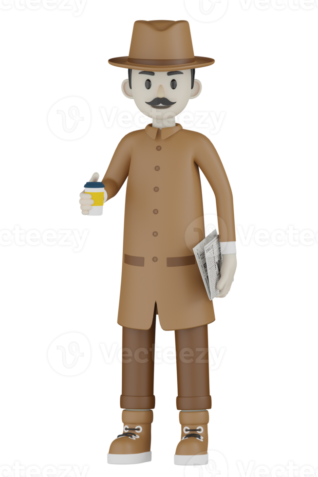 detetive isolado 3D com vestes de chocolate png