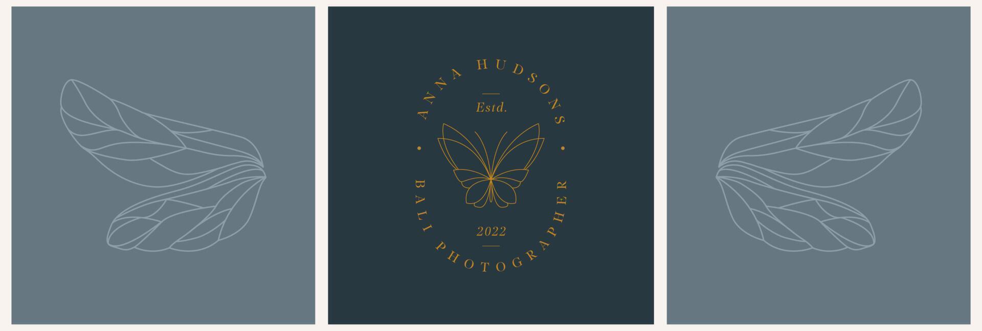 Dragonfly wings and butterfly logo templates in trendy linear style for jewelry for exclusive services and products, beauty and spa industry vector