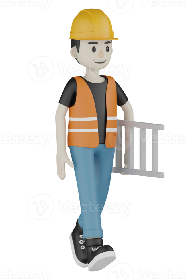 3d Isolated Field workers with orange vests and yellow helmets png