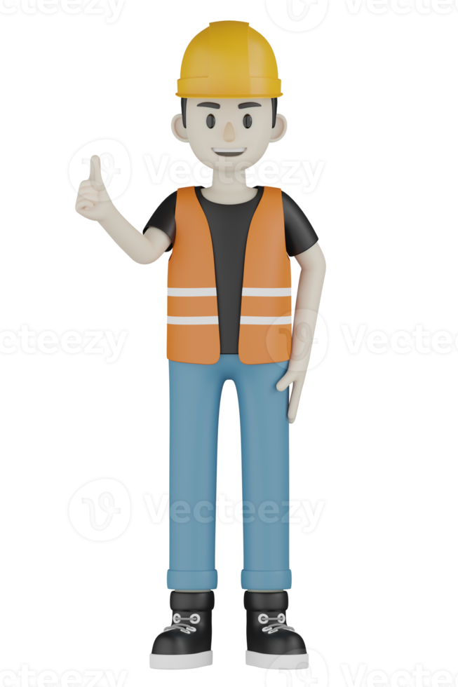 Travailleurs de terrain isolés 3d avec gilets orange et casques jaunes png